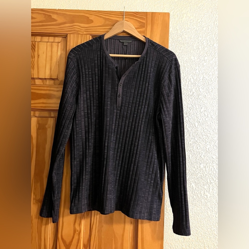 John Varvatos Black Ribbed Henley Crewneck Sweater